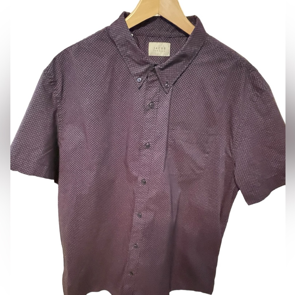 JACHS New York Men's Button Down Short Sleeve Shirt, Navy w/pink pattern, XL